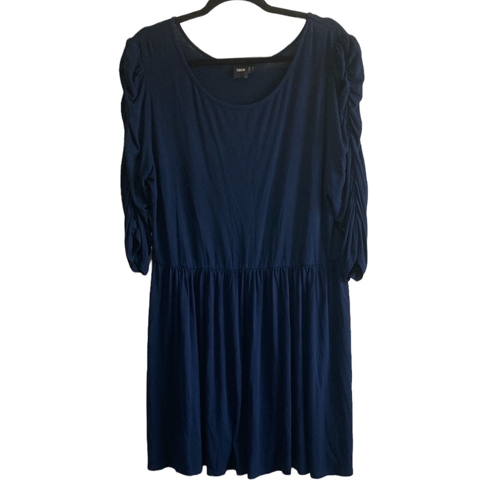 Asos Ruched Sleeve Navy Blue Dress Size 14 Women's